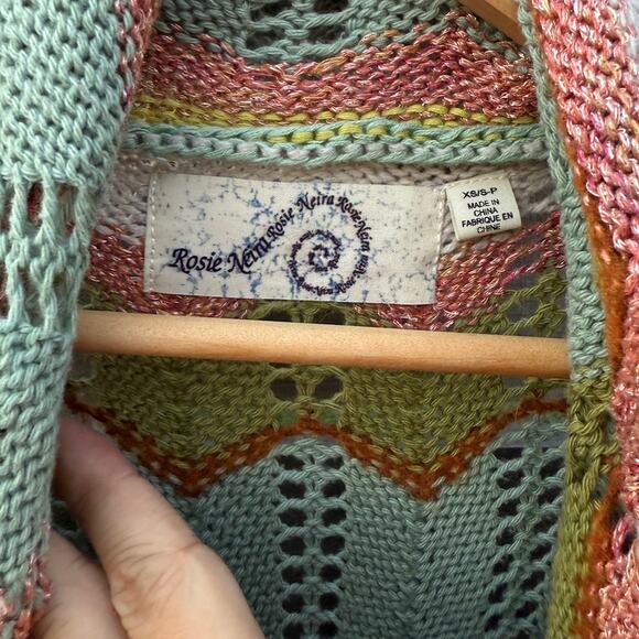 Rosie Neira Anthropologie Chevron Knit Open Front Cardigan Sweater XS/S Small - Picture 3 of 5